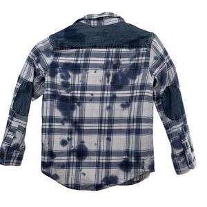 Cat & Jack Boys Blue White Tie-Dye Plaid Flannel Shirt Size S (6/7)